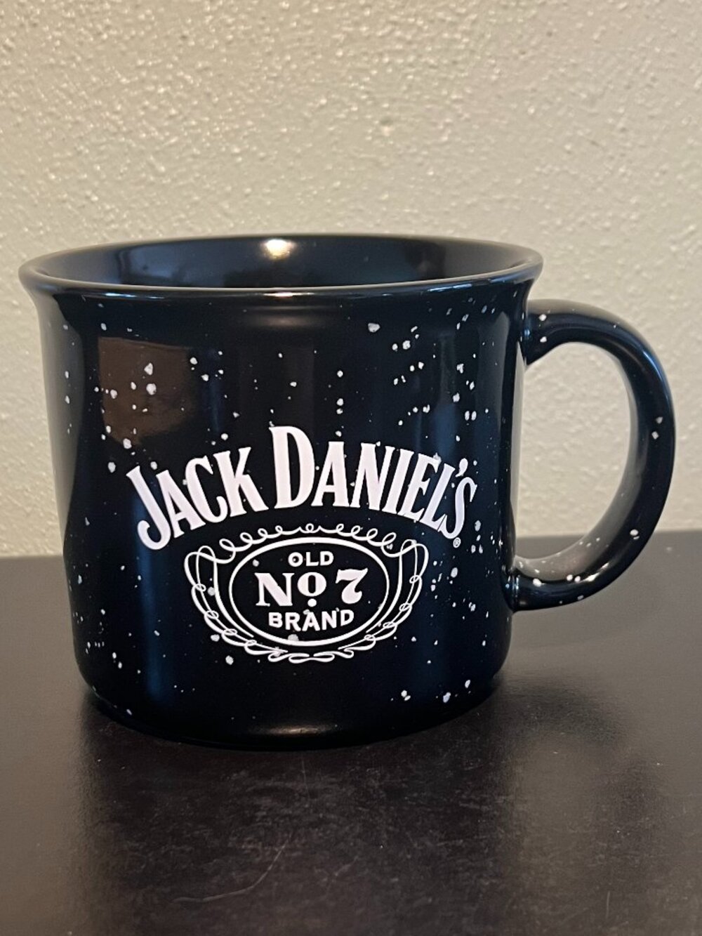 Jack Daniel's Old No. 7 Tennessee Whiskey Black Speckled Camping Coffee Mug 18oz